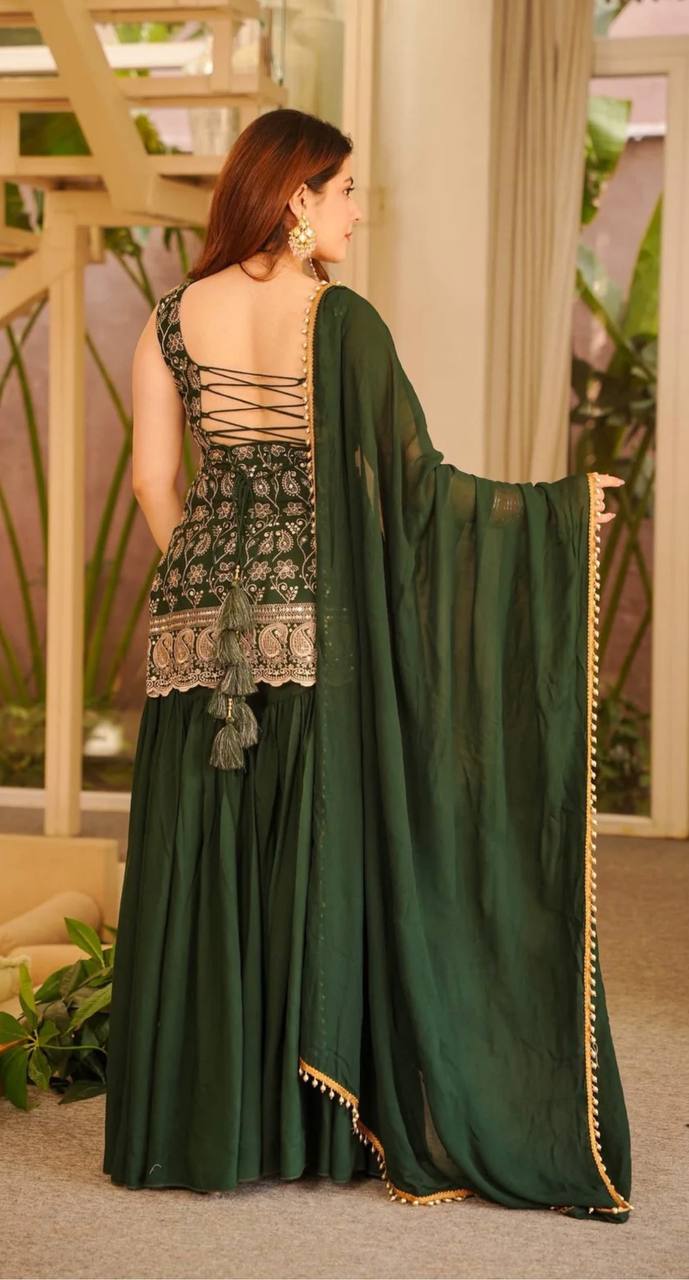 Deep Ruby Floral-Embroidered Silk Set